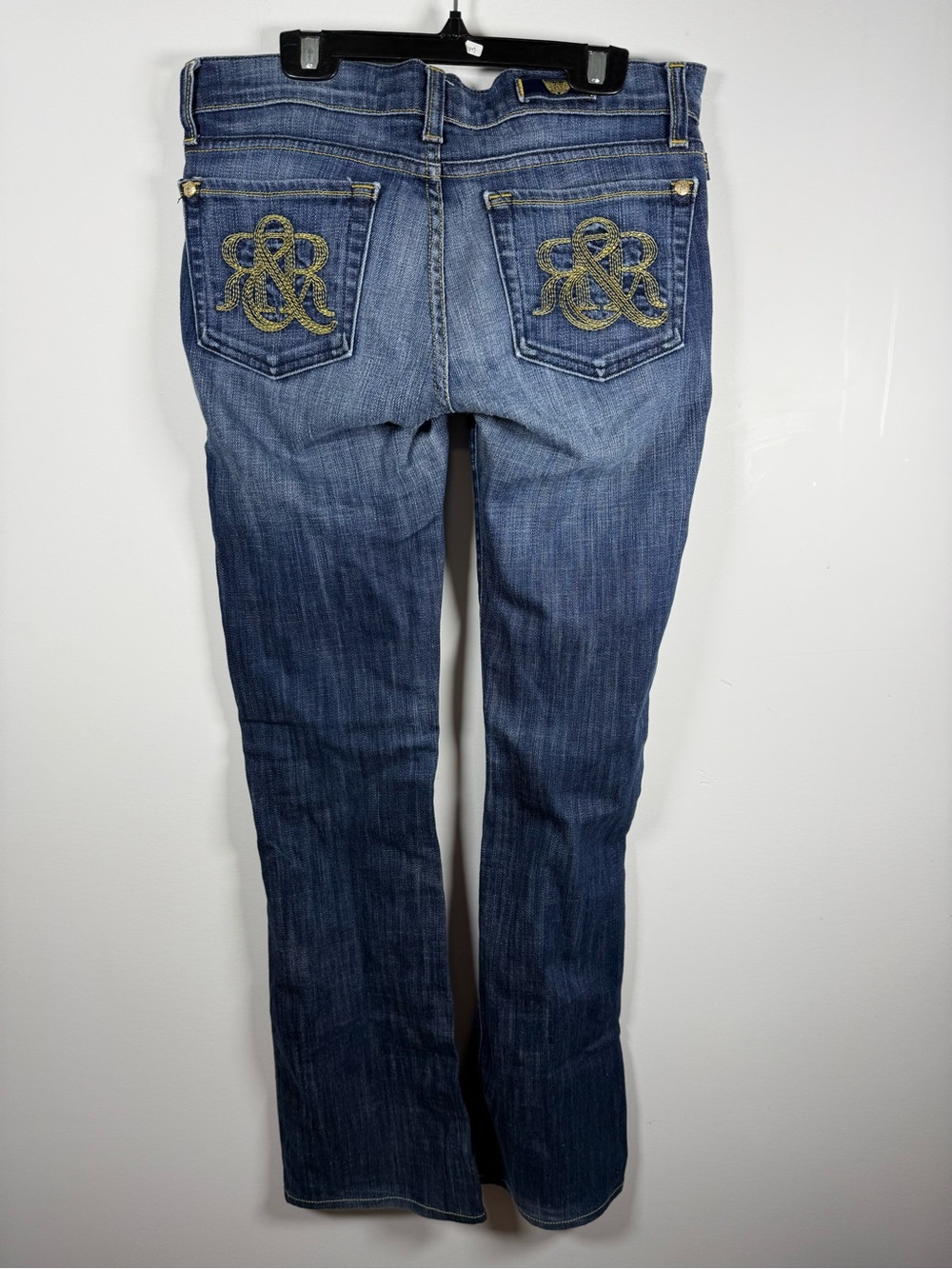 ROCK & REPUBLIC | Y2K Low Rise Gold Logo Jeans Size 27